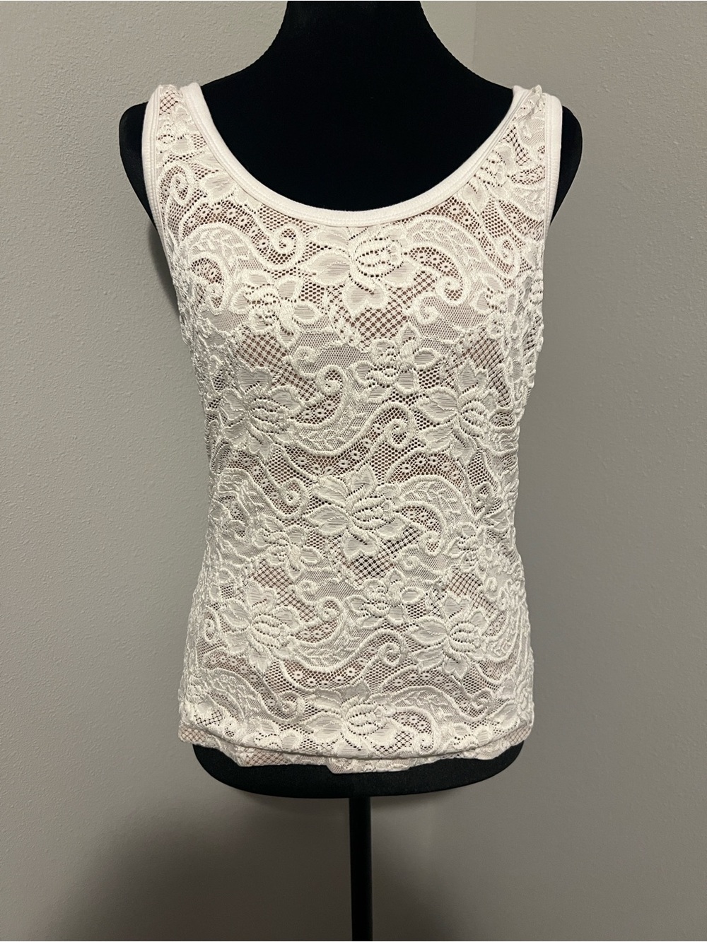 Cache White Floral Lace Tank Top